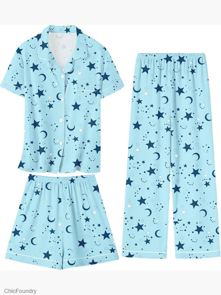 Girls 3 Piece Pajama Set Short Sleeve Top With Pants And Shorts